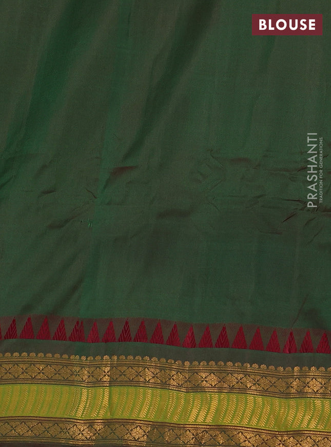 Gadwal silk cotton saree green and dual shade of maroon with allover checked pattern & thread buttas and zari woven border