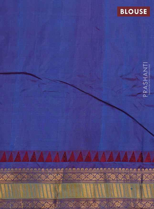 Gadwal silk cotton saree cs blue and dual shade of maroon with allover checked pattern & thread buttas and zari woven border