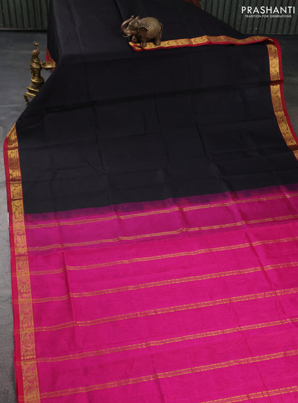 Silk cotton saree black and pink with plain body and zari woven border