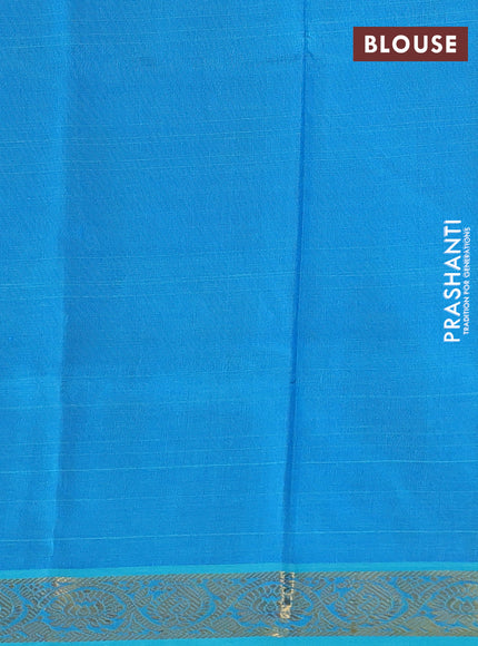 Silk cotton saree blue and teal blue with plain body and zari woven border