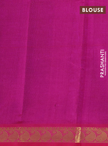 Silk cotton saree blue and pink with plain body and zari woven border