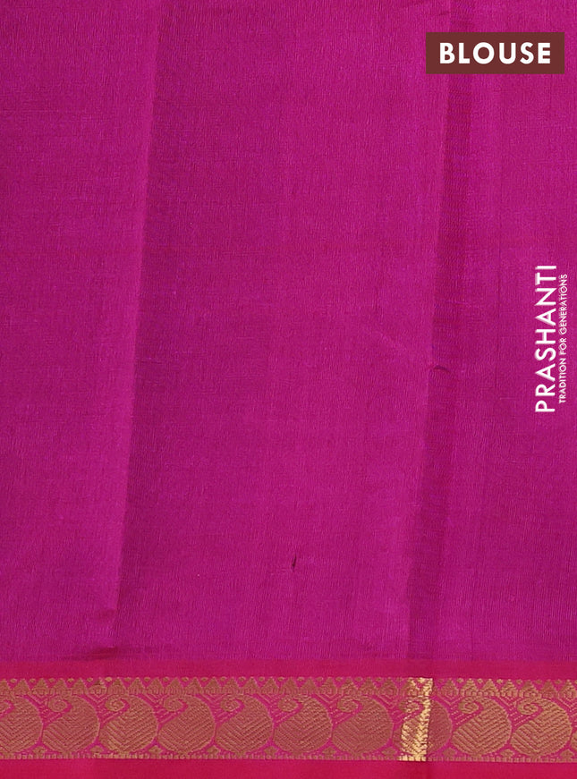 Silk cotton saree blue and pink with plain body and zari woven border