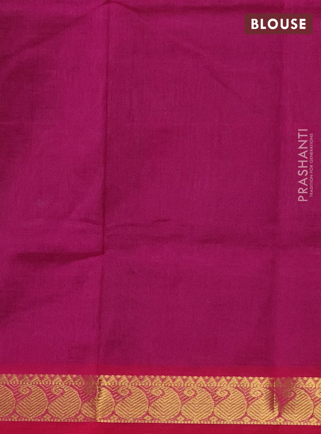 Silk cotton saree green and pink with plain body and zari woven border