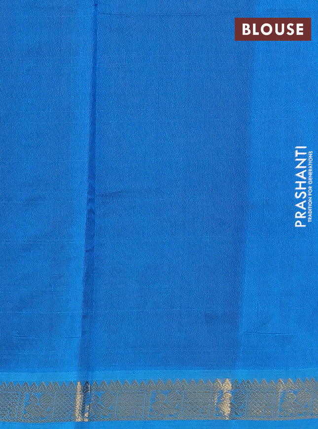 Silk cotton saree magenta pink and cs blue with plain body and zari woven border