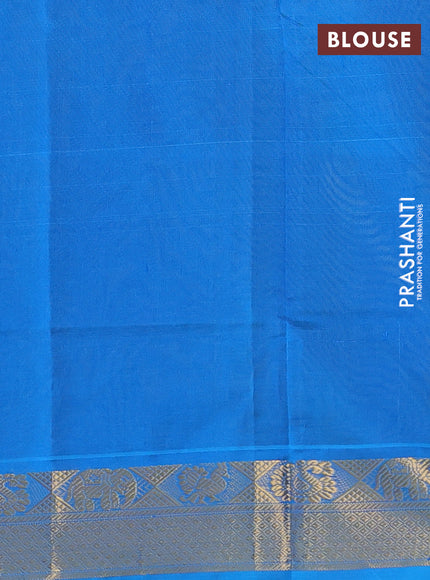 Silk cotton saree green and cs blue with plain body and zari woven border