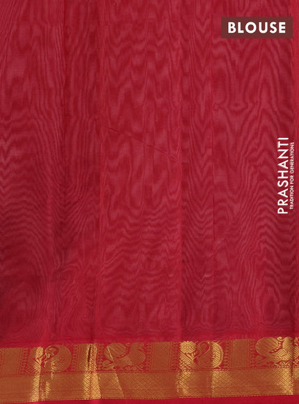 Silk cotton saree grey and red with plain body and zari woven border