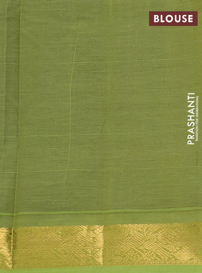 Silk cotton saree blue and light green with plain body and zari woven border