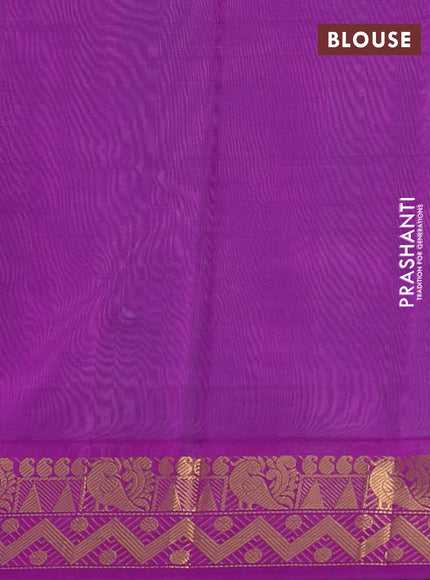 Silk cotton saree teal shade and purple with plain body and zari woven border