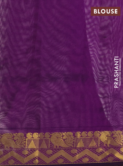 Silk cotton saree cream and purple with plain body and zari woven border