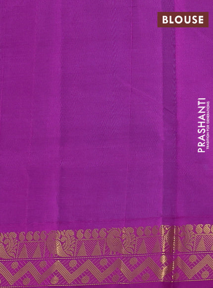 Silk cotton saree teal blue and purple with plain body and zari woven border