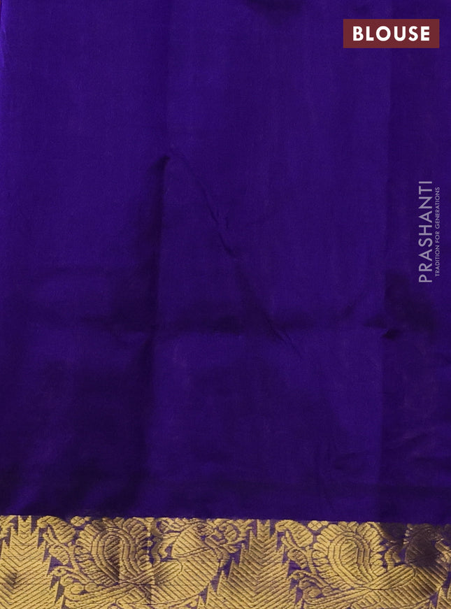 Silk cotton saree mango yellow and blue with plain body and zari woven border