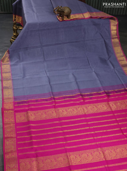 Silk cotton saree grey and pink with plain body and zari woven border