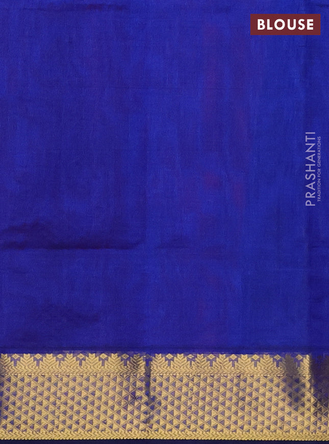 Silk cotton saree red and blue with plain body and zari woven border