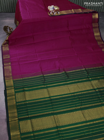 Silk cotton saree pink and green with plain body and zari woven border