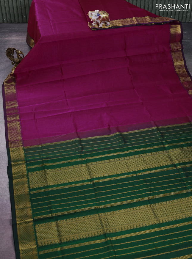Silk cotton saree pink and green with plain body and zari woven border
