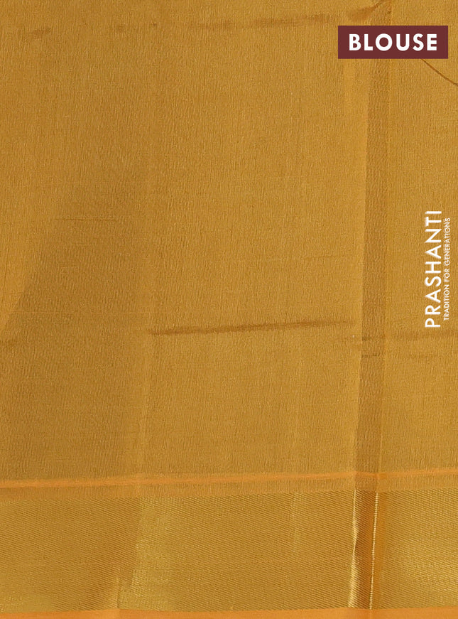 Silk cotton saree green and mustard yellow with plain body and zari woven border