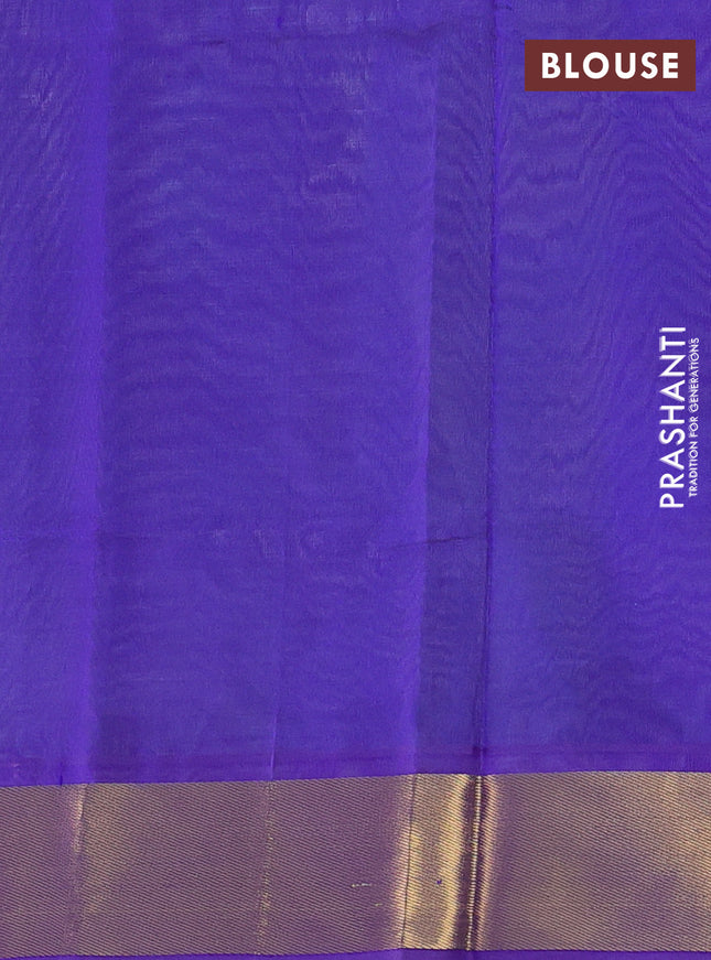 Silk cotton saree teal green and blue with plain body and zari woven border