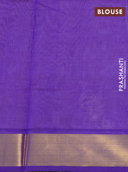 Silk cotton saree sandal and blue with plain body and zari woven border