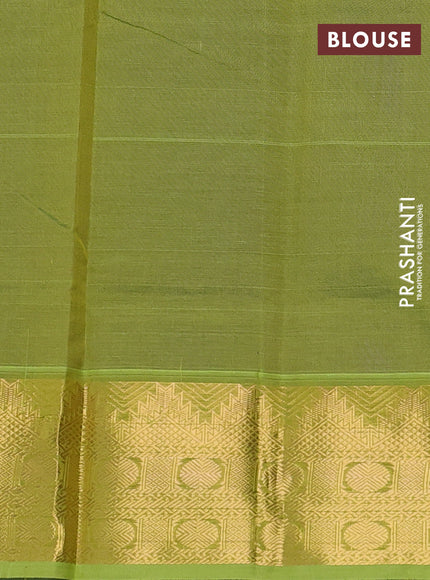 Silk cotton saree blue and light green with plain body and zari woven border