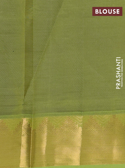 Silk cotton saree blue and light green with plain body and zari woven border