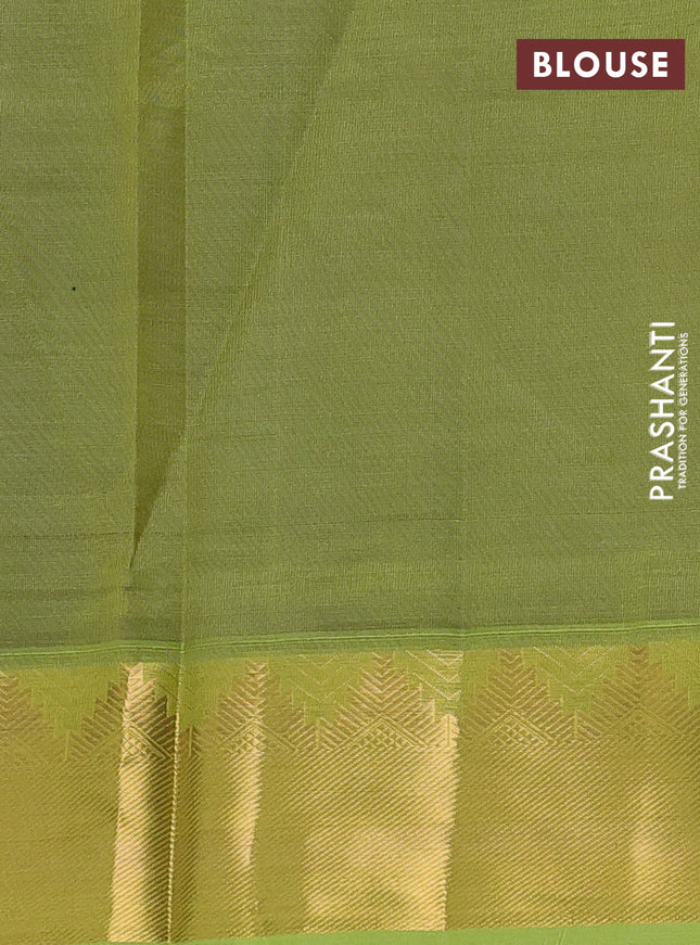 Silk cotton saree blue and light green with plain body and zari woven border