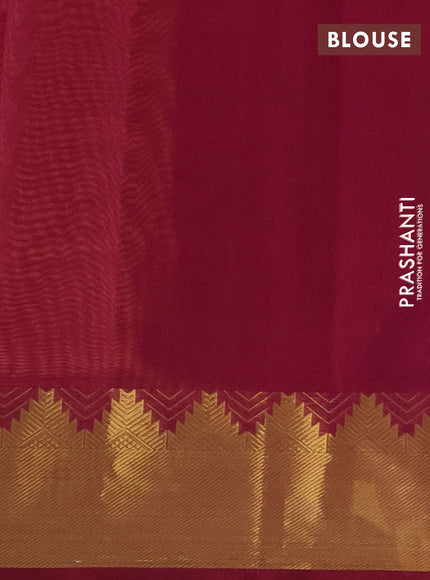 Silk cotton saree mustard yellow and maroon with plain body and zari woven border