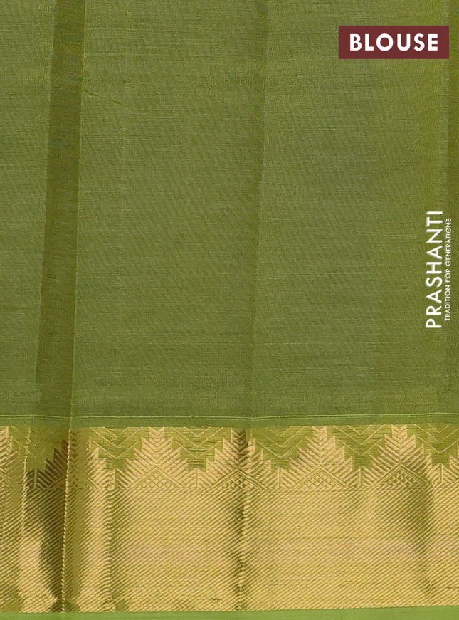 Silk cotton saree blue and light green with plain body and zari woven border