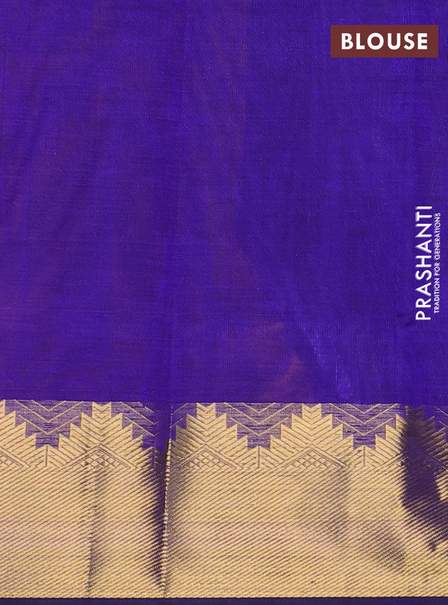 Silk cotton saree mustard yellow and blue with plain body and zari woven border
