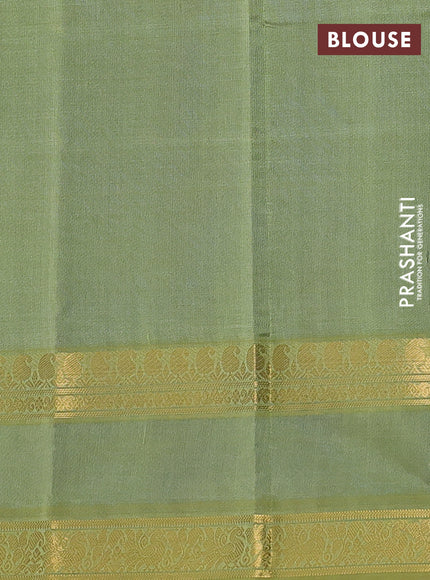 Silk cotton saree blue and pastel green with plain body and rettapet zari woven border