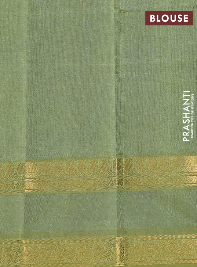 Silk cotton saree blue and pastel green with plain body and rettapet zari woven border
