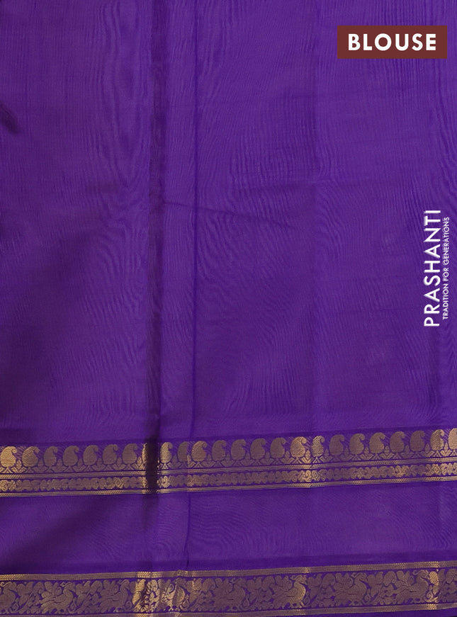 Silk cotton saree pastel peach pink and violet with plain body and rettapet zari woven border
