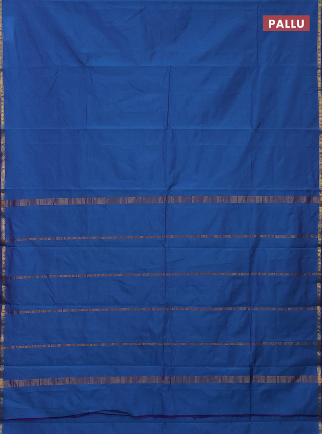 Arani semi silk saree dual shade of blue with plain body and small zari woven border