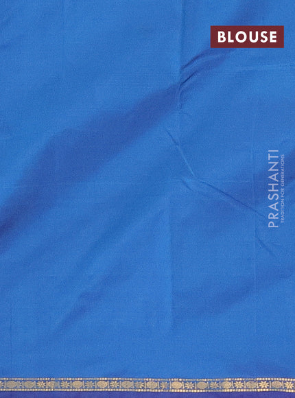 Arani semi silk saree dual shade of blue with plain body and small zari woven border