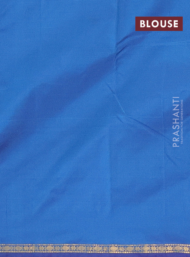 Arani semi silk saree dual shade of blue with plain body and small zari woven border