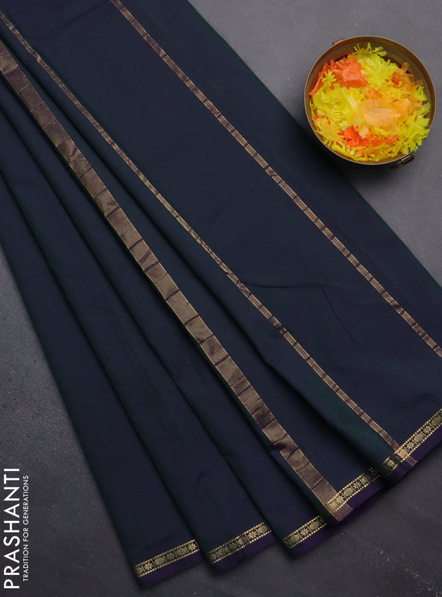 Arani semi silk saree dual shade of greenish blue with plain body and small zari woven border