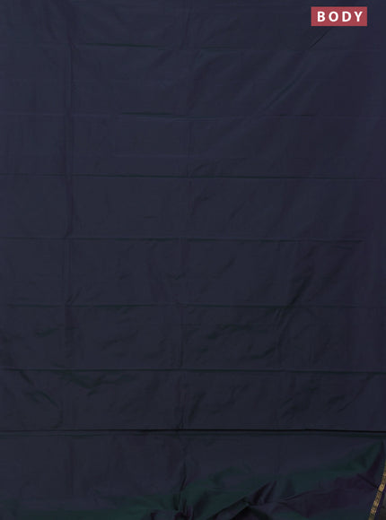 Arani semi silk saree dual shade of greenish blue with plain body and small zari woven border