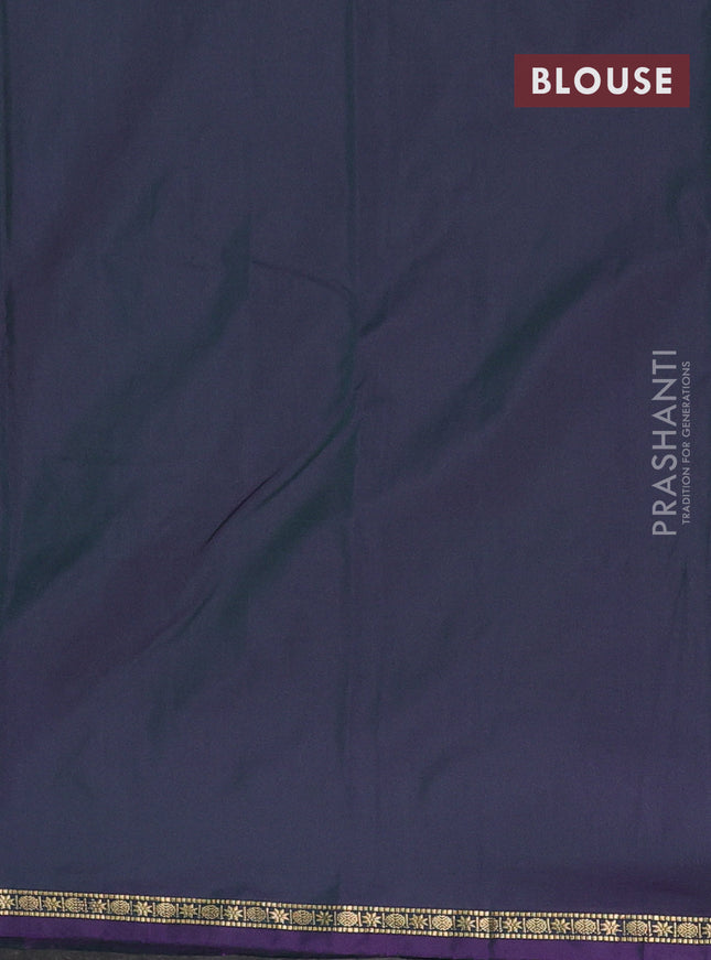 Arani semi silk saree dual shade of greenish blue with plain body and small zari woven border