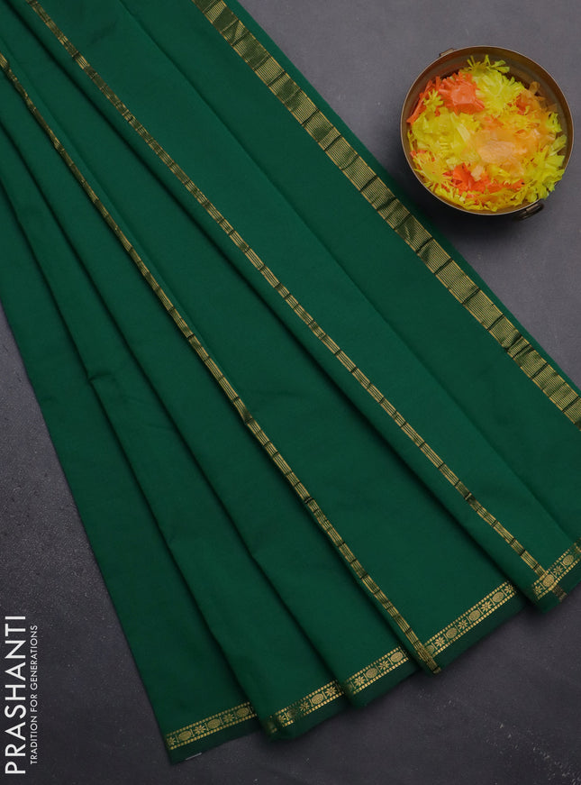 Arani semi silk saree green with plain body and small zari woven border