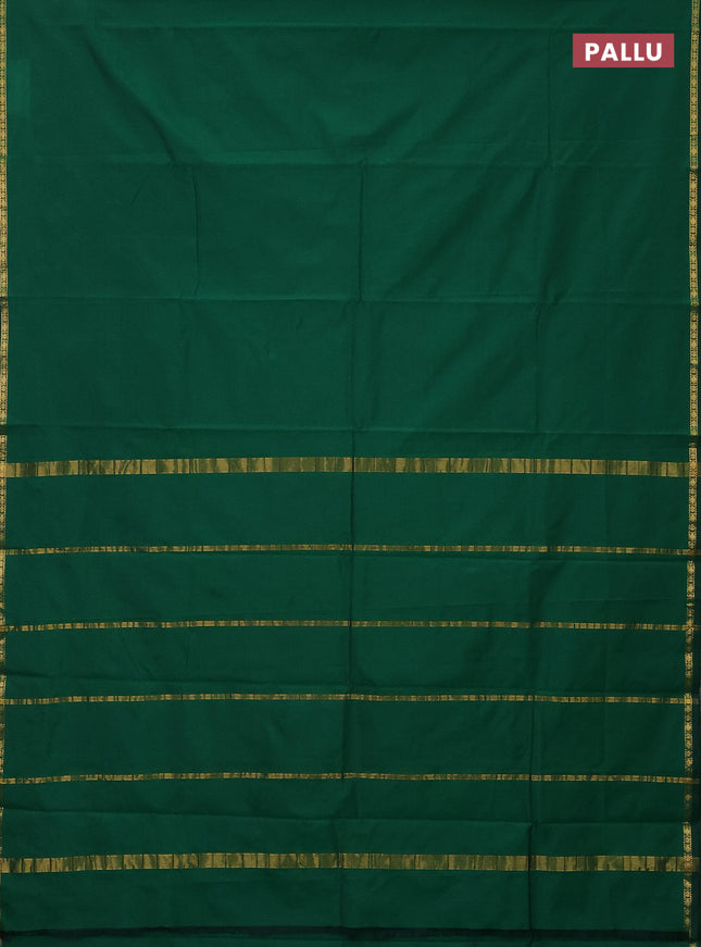 Arani semi silk saree green with plain body and small zari woven border