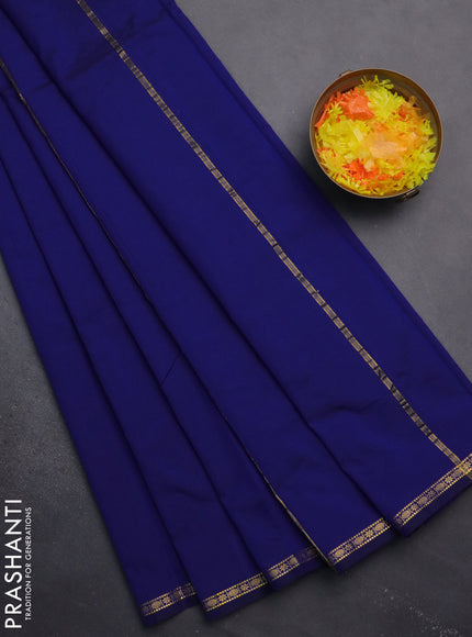 Arani semi silk saree blue with plain body and small zari woven border