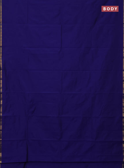 Arani semi silk saree blue with plain body and small zari woven border