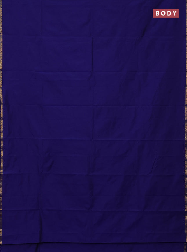 Arani semi silk saree blue with plain body and small zari woven border