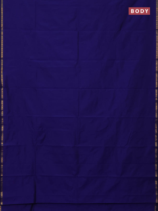 Arani semi silk saree blue with plain body and small zari woven border