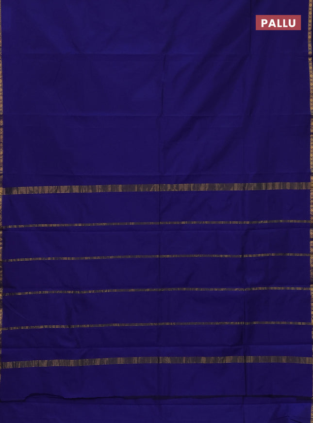 Arani semi silk saree blue with plain body and small zari woven border