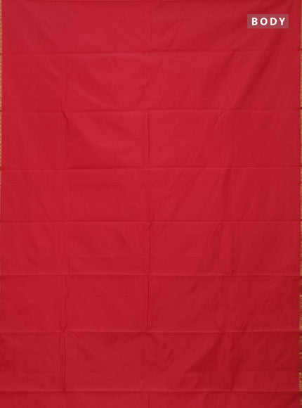 Arani semi silk saree red shade with plain body and small zari woven border