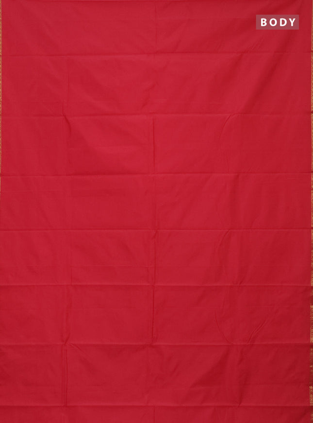 Arani semi silk saree red shade with plain body and small zari woven border