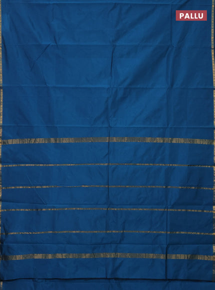Arani semi silk saree peacock blue with plain body and small zari woven border
