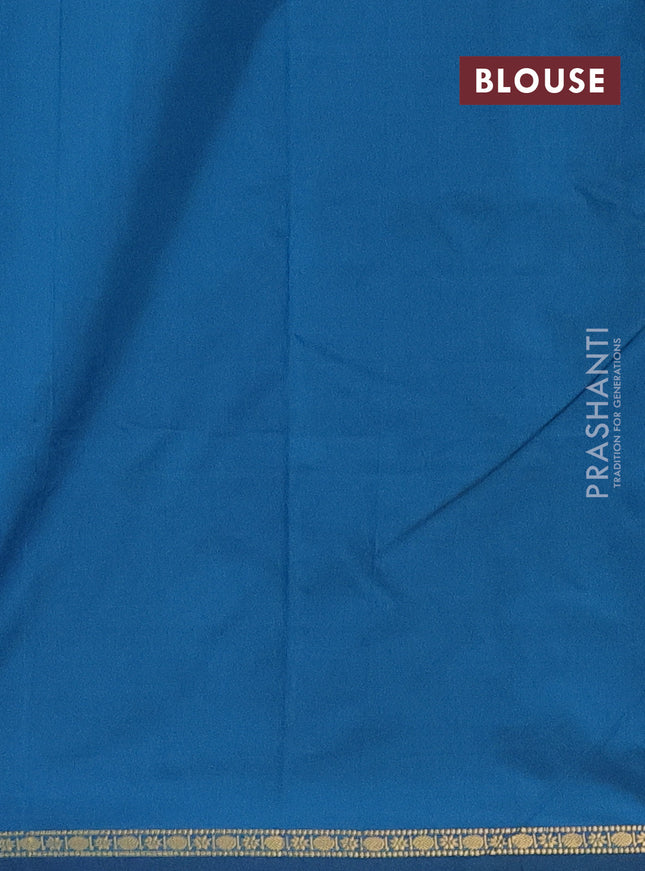 Arani semi silk saree peacock blue with plain body and small zari woven border