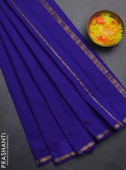 Arani semi silk saree royal blue with plain body and small zari woven border
