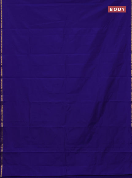 Arani semi silk saree royal blue with plain body and small zari woven border